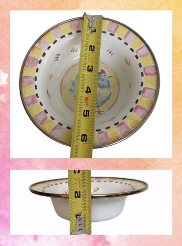 MacKenzie Childs Enamel Pink Rooster 2 Piece Childrens Set - Plate & Bowl - Picture 4 of 8