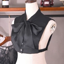 lady Formal Satin Fake Collar Bow Tie Half Shirt Top Detachable False Neck Bib