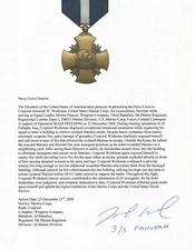 JEREMIAH WORKMAN OPERATION IRAQI FREEDOM NAVY CROSS 1ST MARINE DIV. AUTOGRAPH