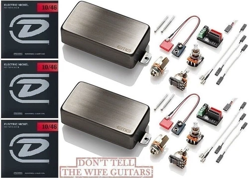EMG 81 + 60 BRUSHED CHROME ACTIVE HUMBUCKER SET SHORT SHAFT POTS (3 STRING SETS)