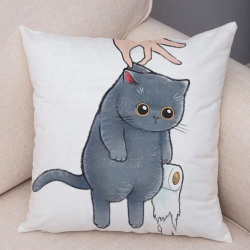 Cute Cartoon Cat Cushion Cover Decor Funny Lovely Pet Animal Print Pillowcase - Picture 22 of 67