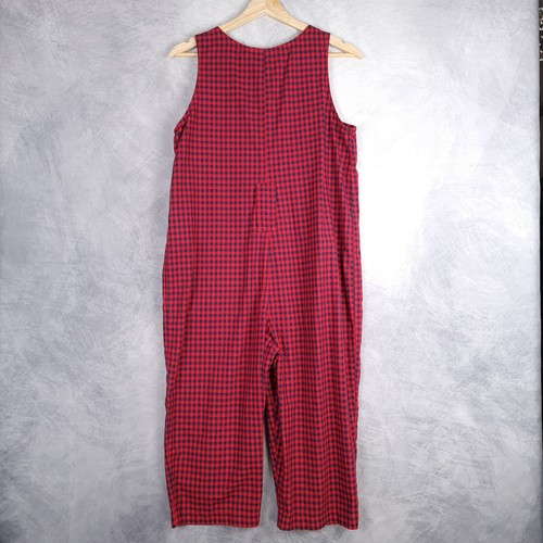 Vintage Romper Womens Medium Red Blue Check Sleeveless Relaxed Capri - Picture 20 of 23