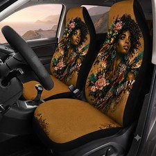 Afrocentric Floral Black Woman Portrait Front Car Seat Covers