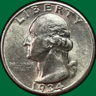 1934 Light Motto Washington Quarter Silver Brilliant Uncirculated BU Coin #39268