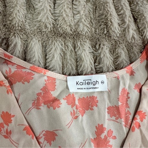 Kaileigh Gr. 2XL koralle creme Blumen Faux Wickel V-Ausschnitt Schößchen Bluse Business - Bild 4 von 8