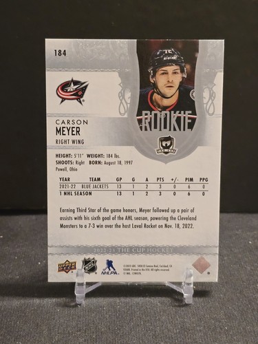 2022-23 Upper Deck The Cup Rookie Carson Meyer /249 RC #184 - Picture 4 of 4