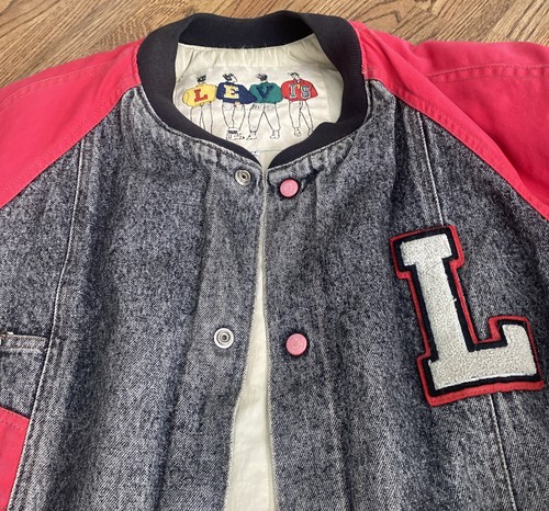 Vintage 80er Levi's Denim College Jacke Medium Sport Letterman schwarz rot Colorblock - Bild 2 von 14