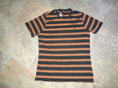 Volcom men t-shirt M 100% cotton embroidered logo stripe black short sleeve - Picture 2 of 6
