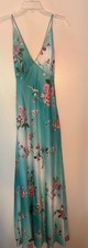 Cache Gown Vtg Y2K Maxi Formal Prom Wedding Criss-Cross Back Dress Teal S2