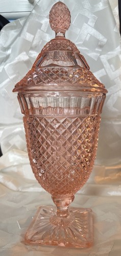 Anchor Hocking MISS AMERICA Pink Depression Glass Urn Candy Jar w/ Lid 11.5” - Picture 12 of 13