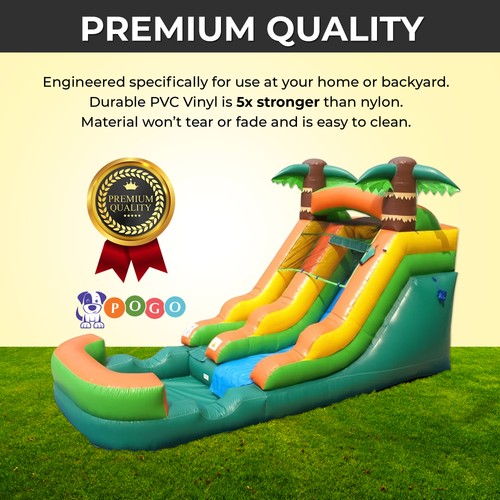 Pogo Inflatable Bouncer 12' Slide For Kids Pool Slide Inflatable Jumper Tropical - Picture 4 of 8