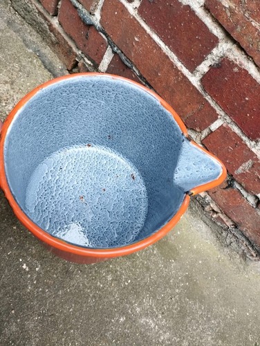 DDR Topf Milchtopf Schnabeltopf Kochtopf Geithainer Emaille Orange 14 cm Garten - Bild 4 von 6