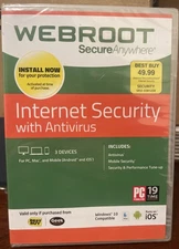 Webroot SecureAnywhere Internet Security 2006-2017 3 Devices PC Brand New/Sealed