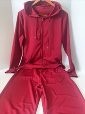 Women Dark Red Hoodie Top Yoga Leggings Pants Gym 2 PC Set Tracksuit 2XL