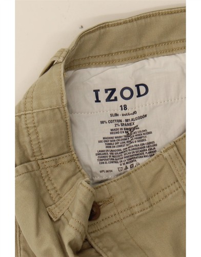 IZOD Boys Slim Chino Trousers 15-16 Years W30 L30 Beige Cotton DD03 - Picture 3 of 3