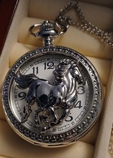 Silver Tone Half Hunter Horse Pocket Watch
