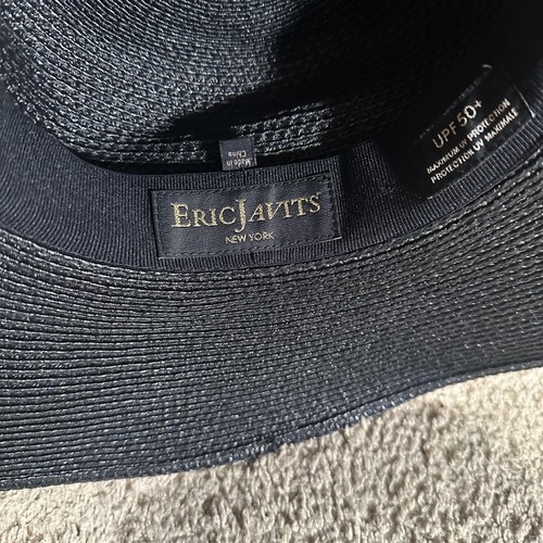Eric Javits Hat Sun Hat Womens Black Wide Brim Packable UPF 50+ Straw Style - Picture 8 of 12