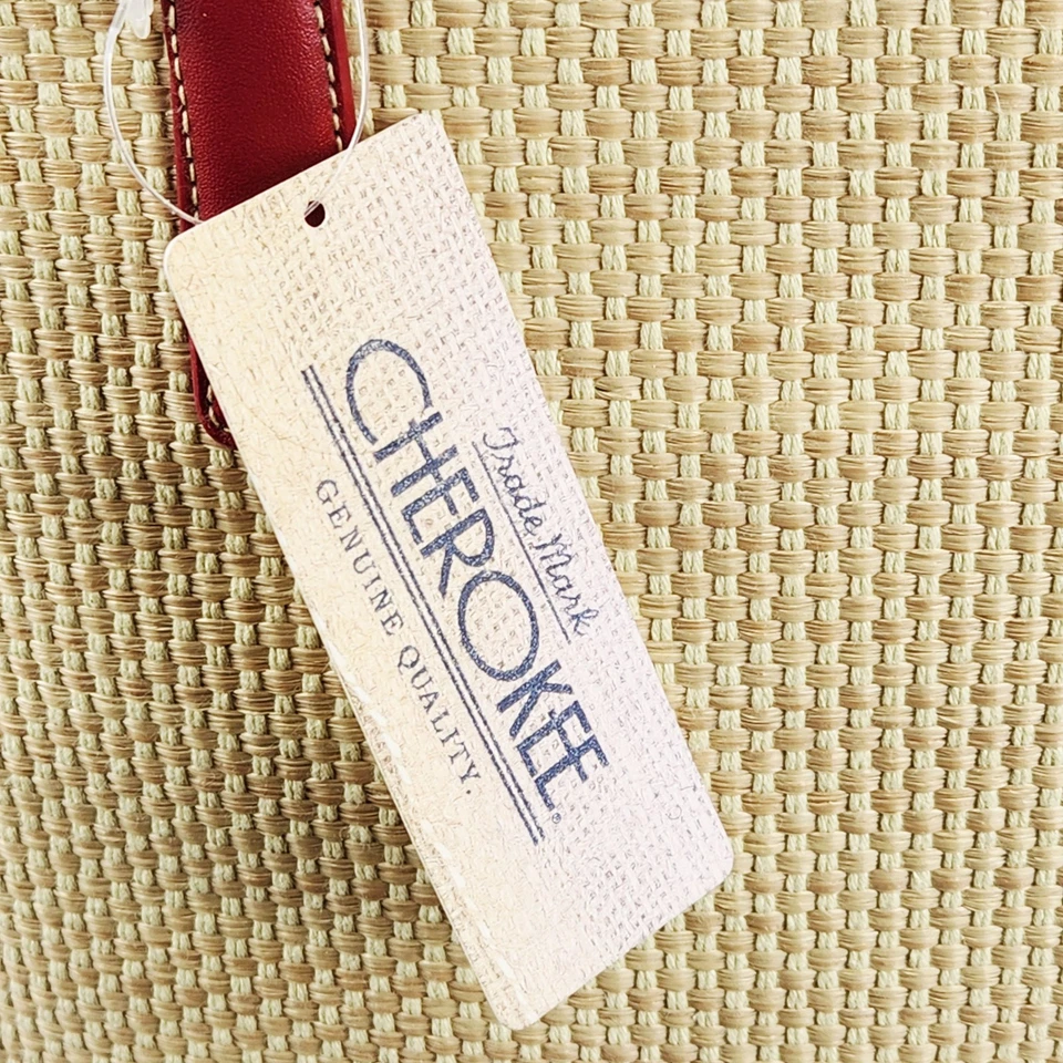 Cartera tejida Cherokee con detalles de cuero rojo sintético bolsillos interiores cremallera superior nueva Foto 3 de 4
