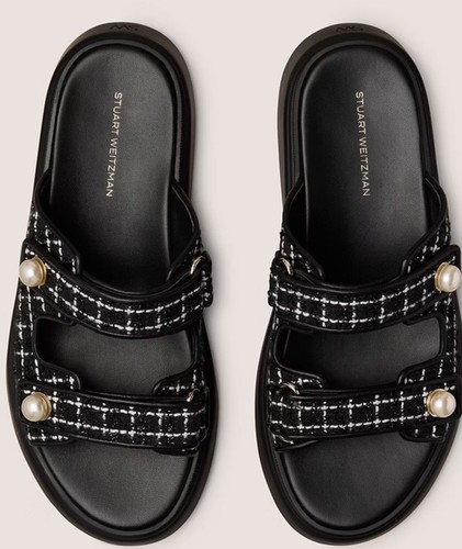 Stuart Weitzman Goldie Pearl Black Tweed Women's Black Sandals Sport Slide Sz 7 - Picture 4 of 8