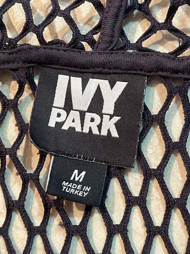 Ivy Park Black Mesh Hoodie Zip Cropped Top Womens Medium Athleisure Streetwear - Picture 10 of 13