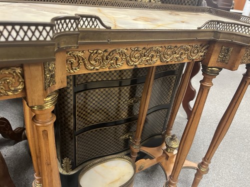 Antique French Louis XVI Console Side Table White Marble Top & Brass Gallery - Picture 7 of 14