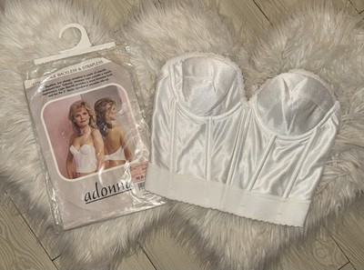 Vintage Adonna Low Plunge Backless Strapless Corset Bra UW Satin 36B White New