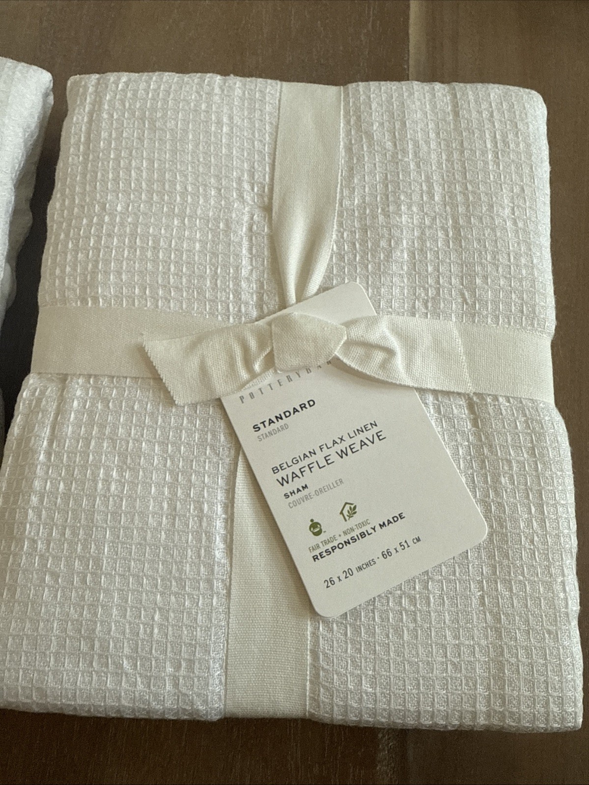 ✨2X POTTERY BARN BELGIAN FLAX LINEN WAFFLE WEAVE SHAM STANDARD WHITE NWT✨