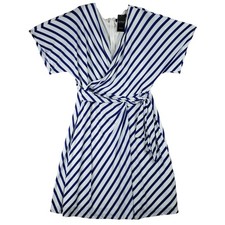 Lauren Ralph Lauren Chevron Jersey Wrap V Neck Dress 18 Navy White Nautical