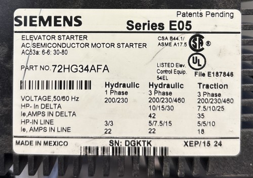 Siemens 72HG34AFA Elevator Soft Starter – AC Semiconductor Motor Starter | 3PH - Picture 5 of 12