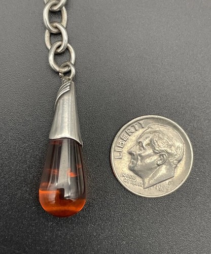 Lori Bonn Sterling Silver Chain Necklace Amber Pendant 19 5/8” - Picture 7 of 12