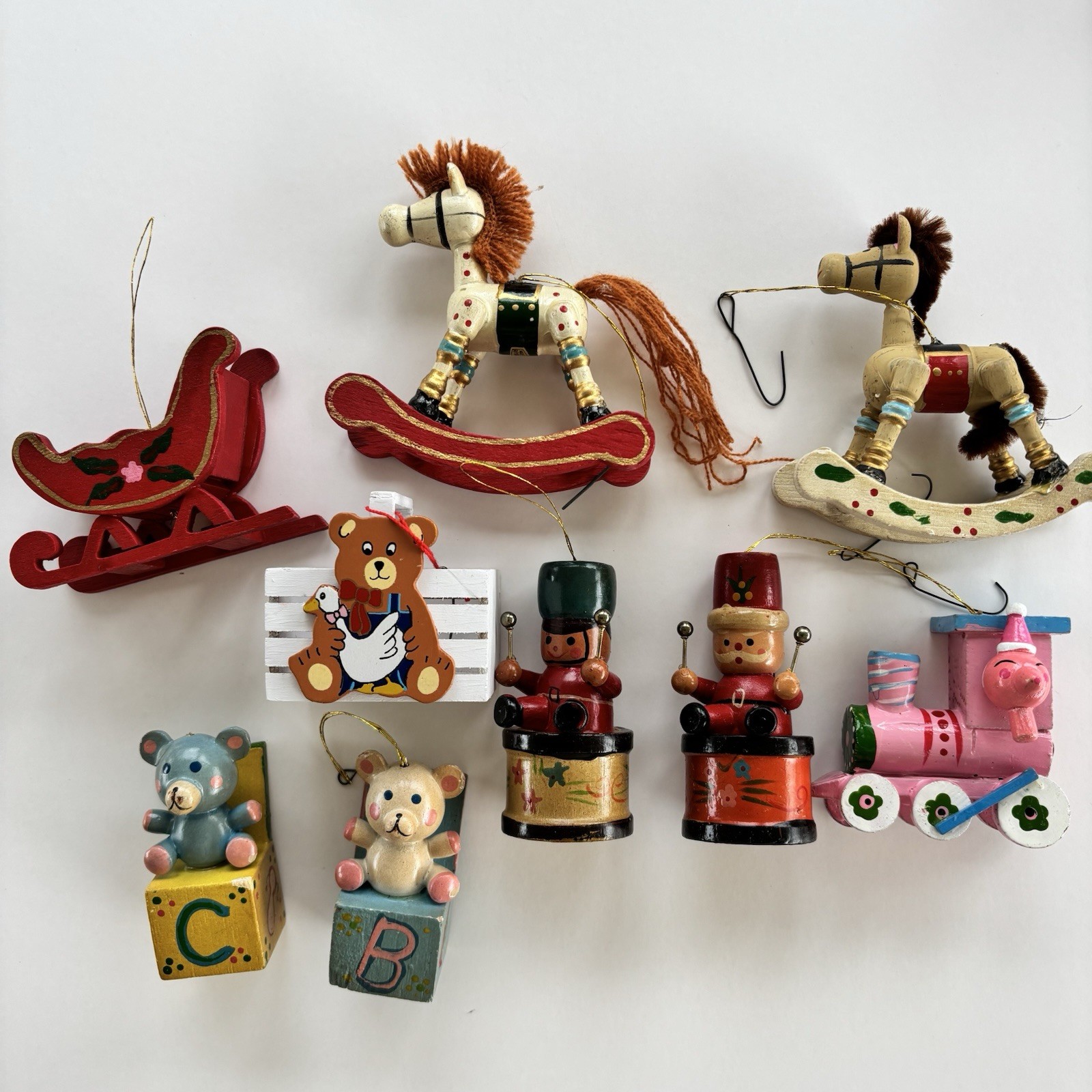 Vintage Russ Berrie & Co Wooden Christmas Ornament Lot 9 Pieces