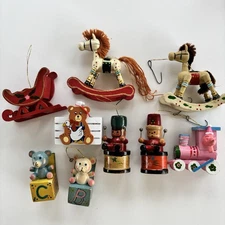 Vintage Russ Berrie & Co Wooden Christmas Ornament Lot 9 Pieces