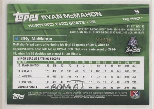 2017 Topps Pro Debut Green /99 Ryan McMahon #9 - Picture 2 of 4