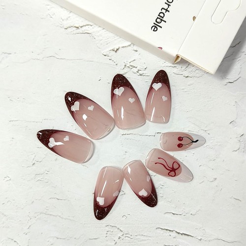 24Pcs French Tip Press on Nails Medium Almond 0.04 Fl Oz (Pack of 24), Red - Picture 2 of 7