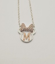 Disney Minnie Mouse  M  Initial Monogram Necklace Silver Plate Rose Gold 16"-18"