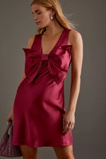 By Anthropologie Cindy Bow Satin Mini Dress UK 10 Crimson RRP £130