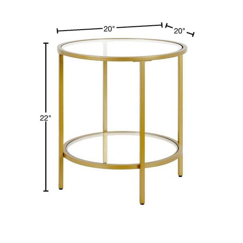 Sivil 20 in. Brass Round Glass Side Table with Glass Shelf - Picture 3 of 7