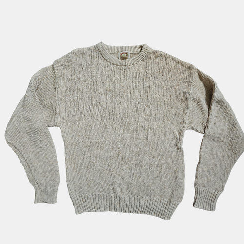 Vintage 80s Banana Republic Mens Crew Neck Pullover Knit Sweater L Beige Cotton