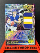JJ McCarthy 2024 Illusions 1st Impressions Rookie Patch Auto Gold Prizm /10 #102