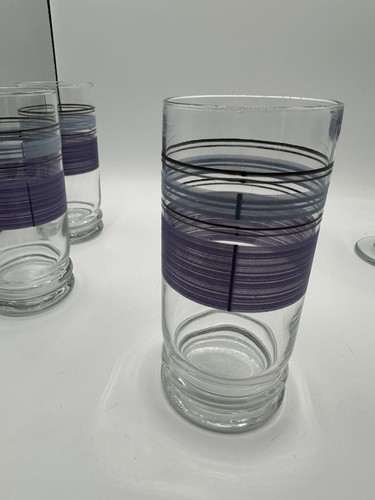 Libbey Blue Purple Striped Vintage Goblets Tea Water Tumbler Glasses (Lot of 7) - Picture 7 of 12