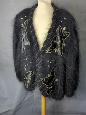Mitra Design Angora Embroidered Floral Jacket – Black & Gold – Size M