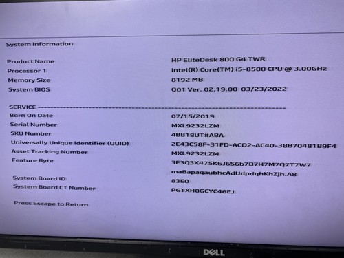 HP EliteDesk 800 G4 TWR Intel Core i5-8500 3GHz 8GB RAM 256GB SSD NO OS Good - Afbeelding 2 van 6