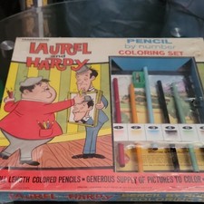 Laurel and Hardy Pencil by Number Coloring Set w/ Colored Pencils