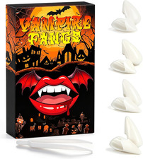 4 Pairs Vampire Teeth for Cosplay, 4 Size 13/15/17/19Mm Fake Fangs with Solid Ad