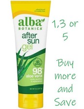 Alba Botanica After Sun Gel 98% Aloe Vera 8 oz Cool Sooth Replenish Sunscreen