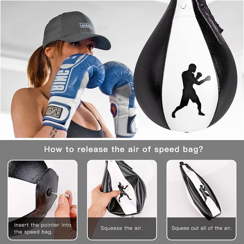 Boxing Speed Bag Kit Premium Leather 360° Swivel Inflator Reflex Training New - Picture 3 of 7