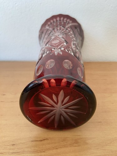 Schöne alte Rubinglas Kristall Vase 23,2 cm Überfang Glas Stern Schliff Vintage - Bild 5 von 5