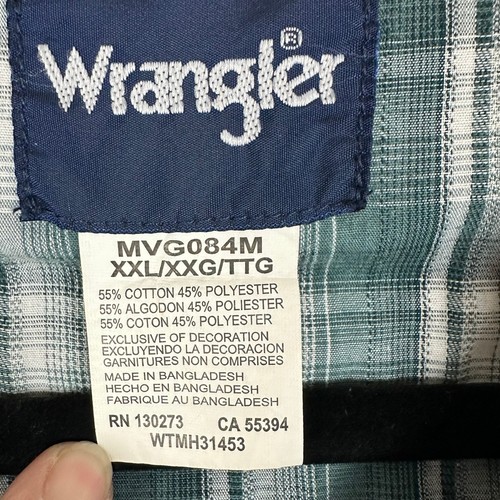 Men's EUC Wrangler Pearl Snap Western Green White Plaid Rodeo Cowboy Shirt XXL - Picture 5 of 6