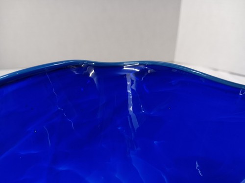 Jensen K...(?) Signed Cobalt Blue Bordered Blue Handkerchief Glass Bowl - Picture 9 of 18