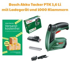 Bosch PTK 3,6 V Li Akku Tacker 3,6 V 4 - 10 mm + Ladegerät + 1000 Klammern